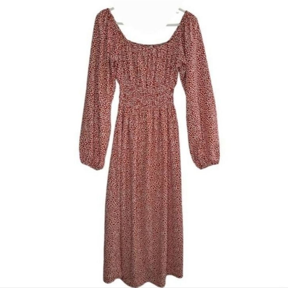 Charles Henry Long Sleeve Printed Maxi Dress Coral White XSmall
